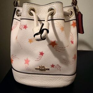 Coach Cream Star-Patterned Mini Bucket Bag